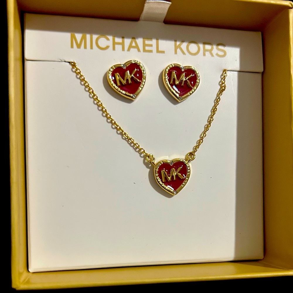 Michael Kors heart necklace and earring set
